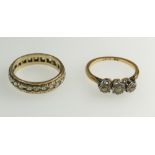 18ct Gold and Platinum set ring 2.8 grams, together with 9ct eternity ring 3.2 grams.