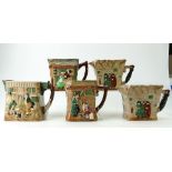 A collection of Royal Doulton embossed Dickens jugs comprising Old Curiosity shop,