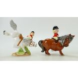 Beswick chestnut Norman Thelwell pony & rider, together with a similar N.T. grey pony.