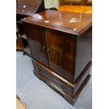 Reproduction late 20th century mahogany inlaid and x banded record cabinet