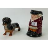 Royal Doulton large toby jug The Huntsman and Beswick Dachshund (2)