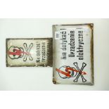 Two Vintage East European Enamel Danger Signs