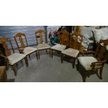 Set of 6 reproduction Queen Anne style vase splat back dining chairs with 2 carvers (6)