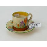 Clarice Cliff Bizzare Crocus pattern coffee cup and saucer.