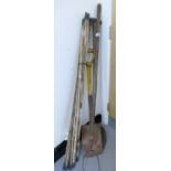 Gardening tools to include, a shovel, pitch fork, turf spade,