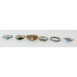 9ct and silver ladies rings with turquoise stones and four other rings (6)