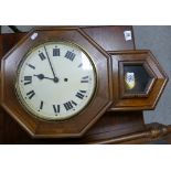 20th Century oak cased Schoolhouse wall hanging clock