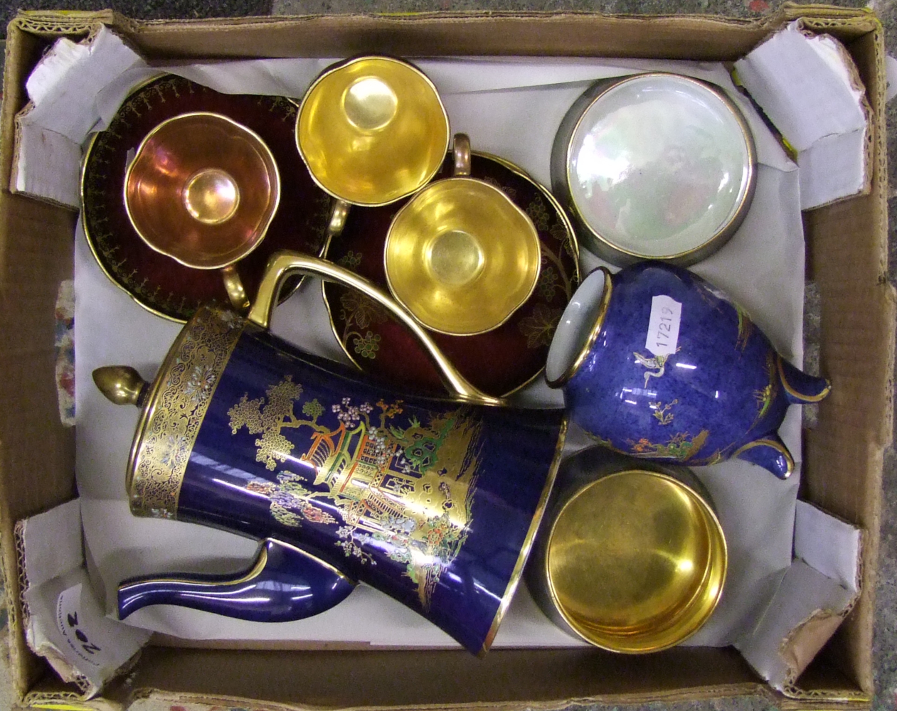 A collecction of Blue & Rouge gilded Carltonware items incluuding Coffee pot, Sugar Bowls , Coffee