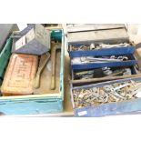 A large quantity of hand held tools including spanners, adjustable s, sockets etc (2 chests and 1