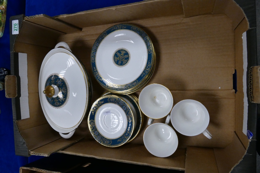 Royal Doulton Carlyle patterned dinner ware to include plates x 8, saucers x 4, cups x 3, covered