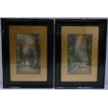 A Connelly pair of watercolour paintings of pheasants in woodland entitled "Trentham Park" and the