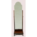 1920's mahogany cheval mirror on base (170cm height x 36cm depth x 36cm width)