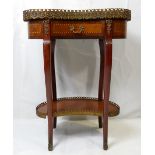 Early 20th Century French kidney marble topped side table with inlay, cross banding,