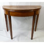 Early 19th Century demi-lune mahogany fold over table (slight restoration) (45cm depth x 91cm width