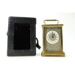 19th Century silvered dial brass cased French carriage clock timepiece.