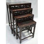 Chinese vintage carved hardwood nest of four tables (36cm depth x 50cm width x 75cm height)