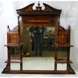 Edwardian rosewood over mantle mirror with marquetry inlay (127cm width x 120cm height x 16cm