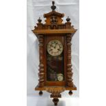 Late Victorian satinwood Vienna wall clock (94cm length)