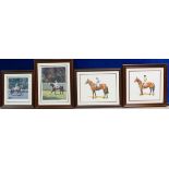 Four racing prints - two by Roy Miller - Dancing Brave with Pat Eddery up, 496/500,