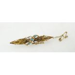 15ct gold brooch set turquoise & pearls.