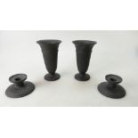 Pair of Wedgwood black basalt vases, Eng