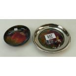 William Moorcroft Pomegranate Dish with White Metal Surround and another with Early Burslem