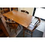 Oak 20th Century Victorian centre style table with 4 spindle back dining chairs (5)