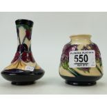 Moorcroft small vase decorated in the floral design (red dot mark) and another small vase,