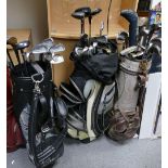 A large mixed selection of modern and vintage golfing equipment to include 3 golf bags,