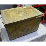 Vintage brass embossed coal box