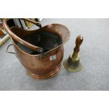 Brass coal scuttle and bell (2)