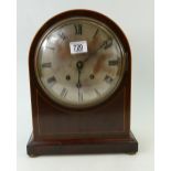 Large mahogany dome top mantle clock, retailed by Sanders Kensington. Nice quality movement.