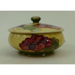 Moorcroft clematis lidded yellow bowl: Clematis on yellow ground pattern.