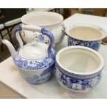 A collection of large vases & pottery kettles: Items include a damaged Spode piece,