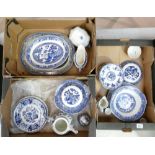 A collection of blue and white ironstone items: Including platters, tureens, open veg dish,