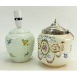 Shelley lamp base: Lamp base decorated with yellow roses & forget-me-nots together with similar