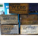 5 vintage wooden match crates: marked - 'Captain Webb Matches - Bryant & May Ltd' (5)