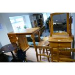 A selection of modern pine furniture: to include, 2 stools, toilet swing mirror,