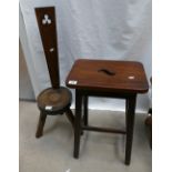 Reproduction spinning chair and a oak brass bound stool (2)