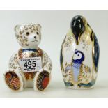 Royal crown derby seconds figures: Penguin with chick and seated bear(2)