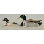 Beswick Birds: Mallard 1518-1 and Goosander 1525 (both restored).