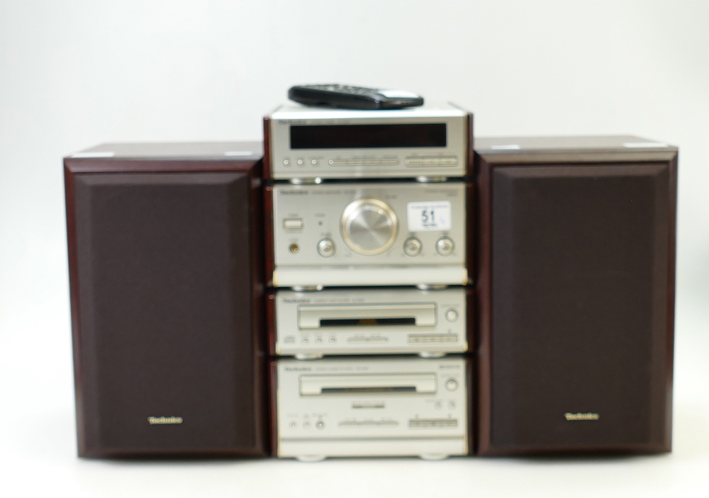 Technics Hi-Fi System: Amp, Radio, CD, Tape Cassette Deck.