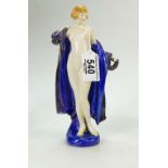 Royal Doulton figure: Figure The Bather HN637 in a blue gown (hairline crack across base).