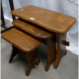 20th Century oak naturalistic nest of 3 tables