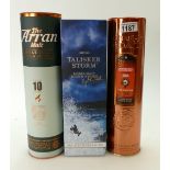 A collection of whisky to include: Arran 10yo 46% 70cl, Talisker Storm 45.