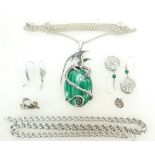 Collection Silver coloured metal jewellery: Collection includes silver chains, pendant earrings etc.