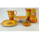 Shelley orange & yellow hand decorated items: Shelley items to include vases, jugs, cake stand,