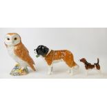 Beswick animals: St. Bernard, together with Beagle & large owl.