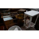 2 Tables, Stool and Wash Stand: Queen Anne Style circular side/coffee table,