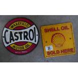 Vintage Plaques / Signs: Iron advertising signs Castrol & Shell Oil (2)